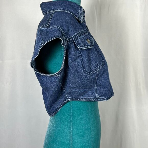 Vintage Harley-Davidson Cap Sleeve Denim Cropped Vest Jacket (Size S) - Picture 5 of 6